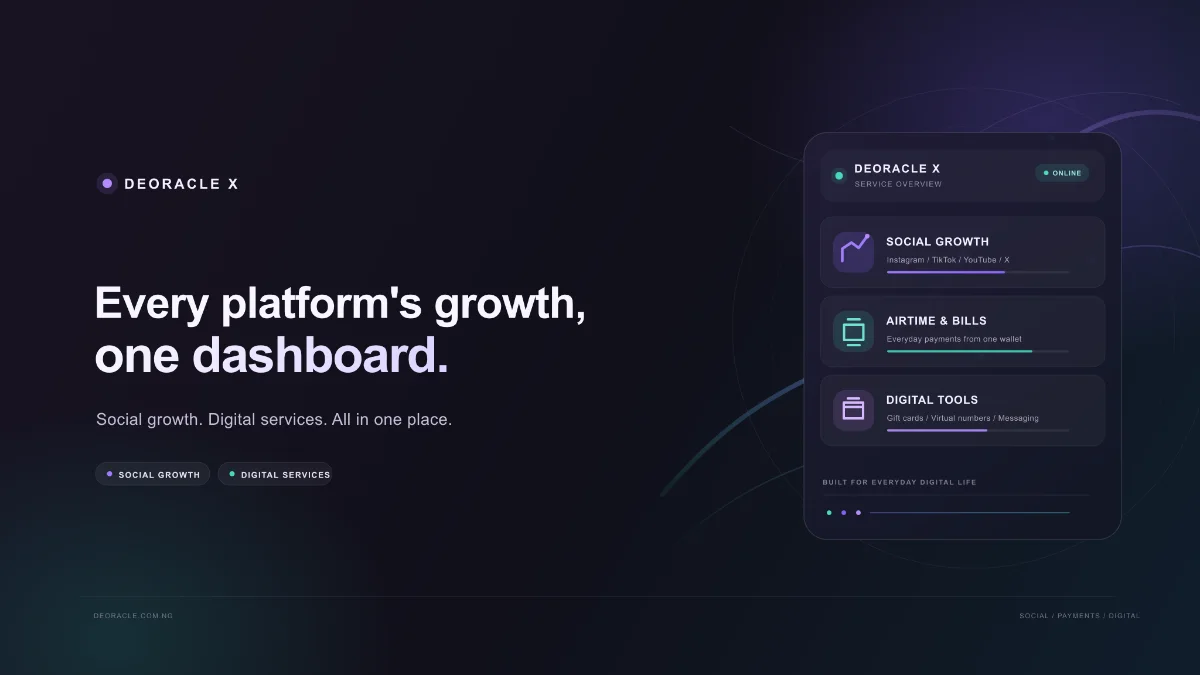 DEORACLE X dashboard for social growth and digital services